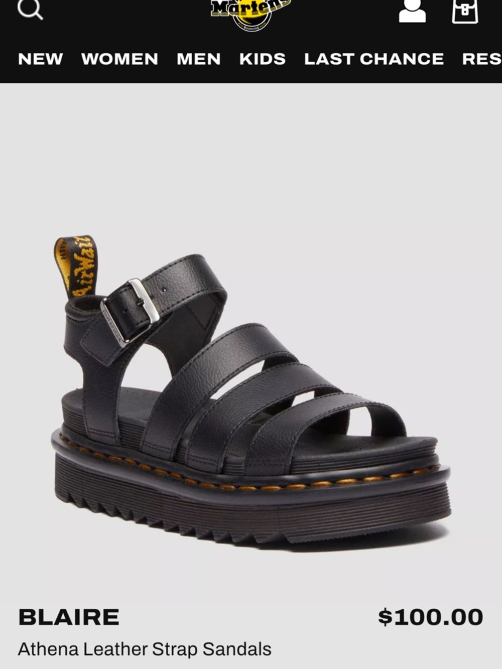 Dr. Martens Black Leather Strappy Platform Sandals Tried On Only